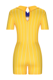 Yellow Sexy Striped Patchwork Turndown Collar Skinny Rompers