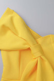 Gele zoete elegante stevige patchwork met strik strapless eenstaps rokjurken