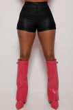 Rose Red Casual Solid Basic Skinny High Waist Conventional Solid Color Shorts