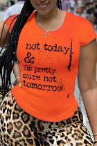 Orange Casual Street Print Patchwork Bokstaven O-hals T-shirts