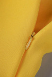 amarillo dulce elegante sólido patchwork con lazo sin tirantes falda de un paso vestidos