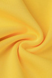 Amarelo Doce Elegante Patchwork Sólido Com Arco Alças Vestidos Saia Um Degrau