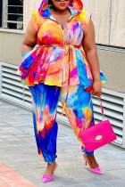 Färg Casual Sportswear Print Dragkedja Hood-krage Plus Size