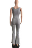 Light Purple Sexy Solid Hollowed Out Patchwork Knotted O Neck Skinny Jumpsuits