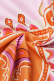 Robes de jupe une étape rose sexy imprimé patchwork fente col en V