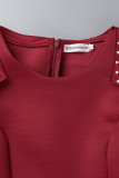 Rose rood elegante solide patchwork kralen V-hals een stap rok jurken