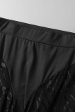 Patchwork sexy preto vazado transparente fora do ombro manga longa duas peças