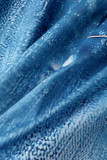 Синий Повседневная Уличная печать Пэчворк Круглый вырез Длинный рукав Из двух частей