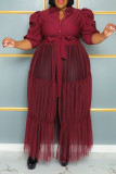 Geel Casual Elegant Solid Patchwork Gesp Fold Turndown Collar Cake Skirt Plus Size Jurken
