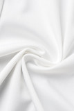 Weiß Sexy Street Solid Patchwork Taschenschnalle Umlegekragen One Step Rock Kleider