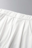 ホワイト カジュアル ソリッド パッチワーク ジッパー 襟 半袖 ツーピース
