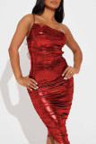 Красное сексуальное однотонное платье без рукавов с открытой спиной и бретельками без рукавов Платья
