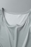 Grå Casual Sportswear Print Basic O-hals ärmlös två delar