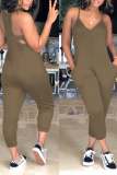 Khaki Sexy Solid Patchwork Spaghetti Strap Harlan Jumpsuits