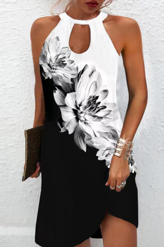 Black White Casual Print Basic O Neck Sleeveless Dress Dresses