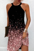 Black Pink Casual Print Basic O Neck Sleeveless Dress Dresses