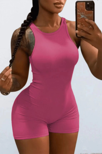 Red Sexy Solid Patchwork O Neck Skinny Rompers