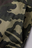 Army Green Street Print Camouflage Print Patchwork Draw String Zipper Collar Straight Dresses