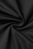 Zwart Casual effen patchwork O-hals, twee stukken met korte mouwen