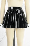 Black Street Solid Patchwork Fold High Waist Type A Solid Color Bottoms