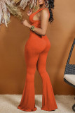 Oranje sexy stevige uitgeholde patchwork geknoopte O-hals magere jumpsuits