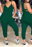 Groene sexy effen patchwork jumpsuits van Harlan met spaghettibandjes