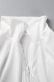 ホワイト カジュアル ソリッド パッチワーク ジッパー 襟 半袖 ツーピース