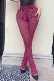 Roze casual gestreepte patchwork skinny conventionele broek met hoge taille