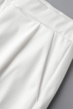 Blanco casual sólido patchwork cuello con cremallera manga corta dos piezas