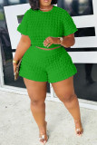 Green Casual Solid Basic O Neck Plus Size Two Pieces