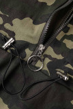 Army Green Street Print Camouflage Print Patchwork Draw String Zipper Collar Abiti dritti
