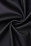 Negro casual estampado patchwork hendidura cuello oblicuo manga corta dos piezas