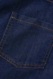 Синие сексуальные повседневные однотонные лоскутные узкие джинсовые платья без рукавов с отложным воротником и открытой спиной