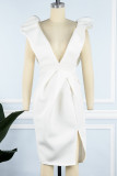 Белое сексуальное вечернее платье с вырезом на спине и V-образным вырезом