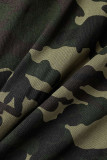Army Green Street Print Camouflage Print Patchwork Draw String Zipper Collar Robes droites