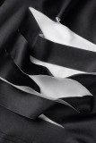 Zwarte casual straatprint uitgehold patchwork ronde hals Grote maten twee stuks