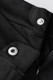 Schwarze, lässige, elegante, solide Patchwork-Falten mit hoher Taille, Typ A, einfarbige Unterteile