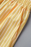 Colletto della camicia patchwork con stampa a righe casual giallo a maniche lunghe in due pezzi