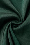 Verde Doce Patchwork Sólido Frênulo Dobra Gola Quadrada Vestidos Linha A