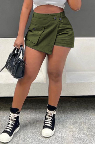 Army Green Casual Solid Patchwork Asymmetrical High Waist Type A Solid Color Bottoms