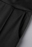 Zwarte casual effen skinny jumpsuits met kwastjes en U-hals