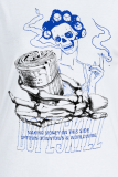 T-shirts gris Street Simplicity Print Skull Patchwork O Neck