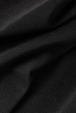 Zwart casual elegant effen patchwork vouw hoge taille type A effen kleur bodems