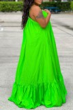Зеленое сексуальное повседневное однотонное длинное платье с открытой спиной на тонких бретелях