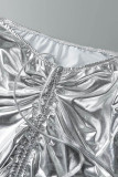 Silver Casual Solid Fold Vanlig mid midja Konventionella enfärgade byxor