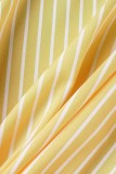 Amarillo casual rayas estampado patchwork cuello camisero manga larga dos piezas