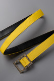 Combinaisons pli patchwork solide élégant avec ceinture col en V droite jaune