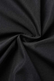 Черная повседневная уличная однотонная лоскутная верхняя одежда с воротником-отложкой и цепочками