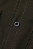 アーミーグリーン カジュアル 無地 包帯 パッチワーク ポケットバックル ターンダウンカラー 半袖 ツーピース