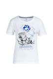 Marinblå Street Simplicity Print Skull Patchwork O-hals T-shirts